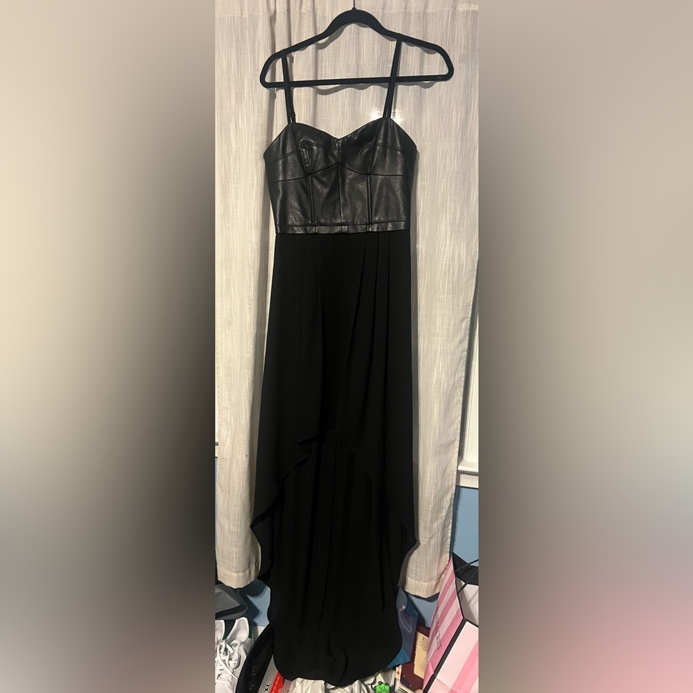 BCBG high low Black Faux Leather Bustier dress